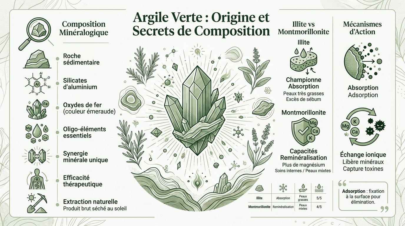 Roche d'argile verte naturelle riche en minéraux