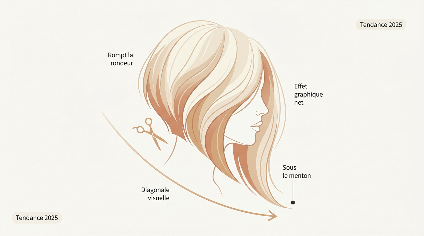 Modèle avec un carré plongeant asymétrique idéal pour affiner un visage rond