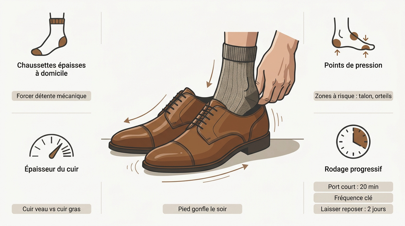 Technique pour assouplir des chaussures en cuir neuves avec des chaussettes