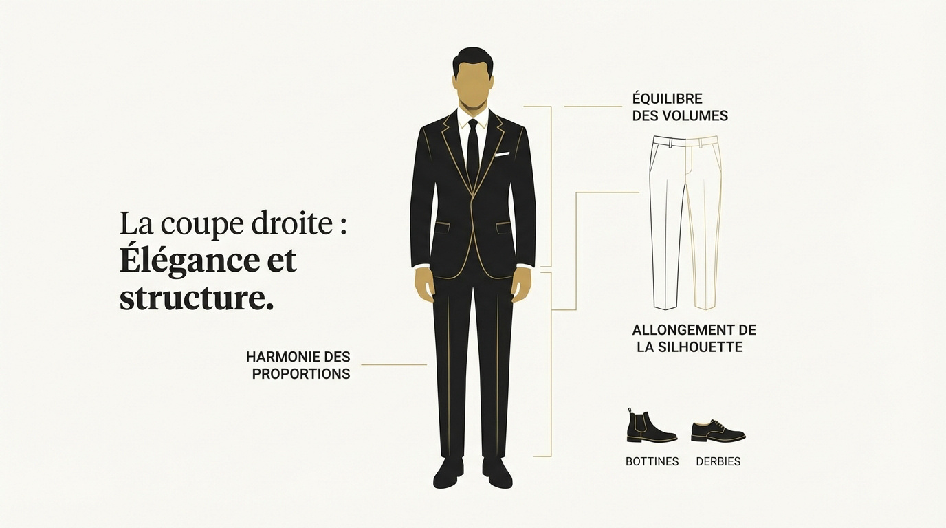Homme portant un pantalon coupe droite élégant et structuré