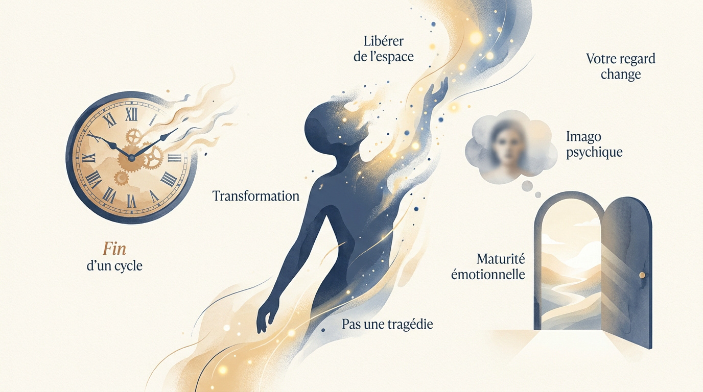 Illustration d'une transformation intérieure symbolisant la fin d'un cycle psychologique