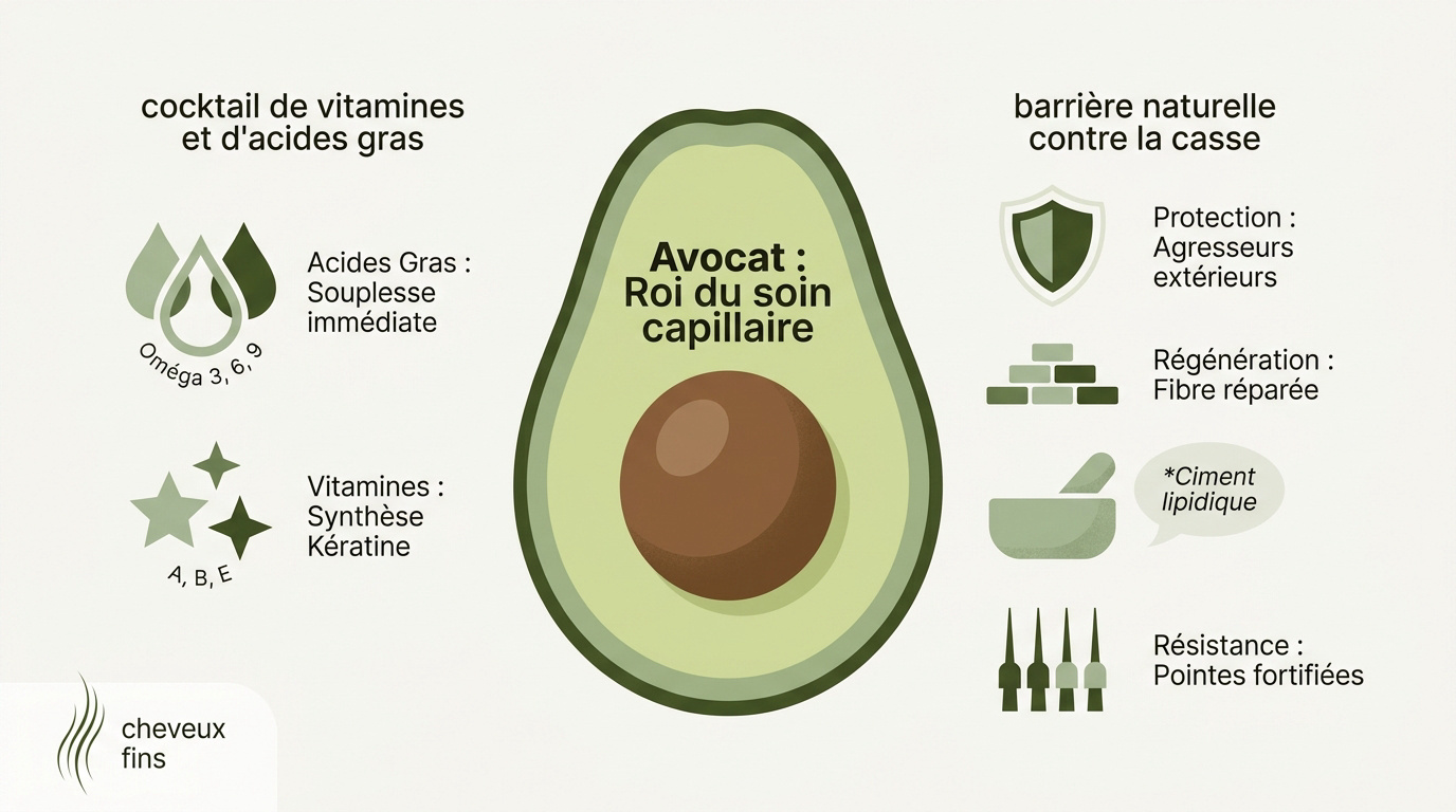 Demi-avocat frais prêt pour la préparation d'un masque capillaire naturel