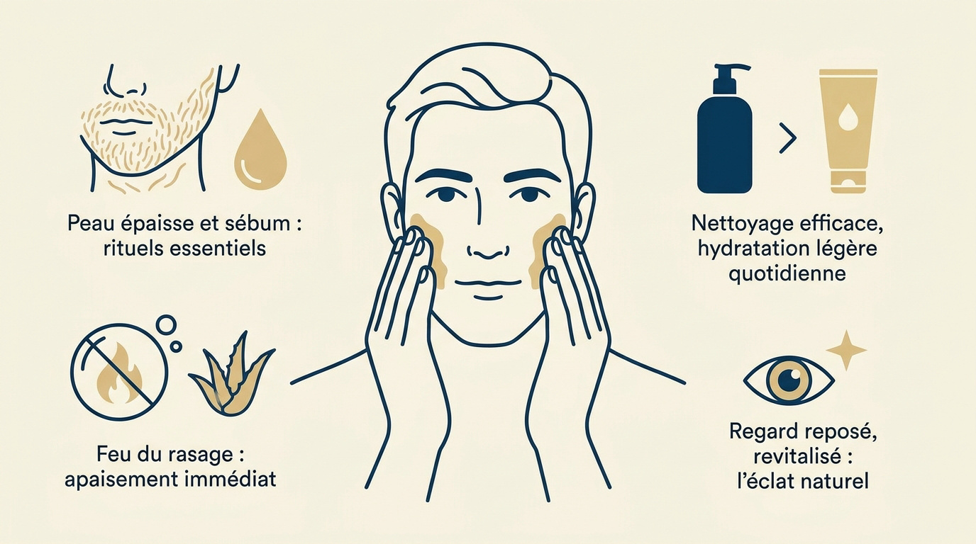 Homme appliquant un soin hydratant sur son visage pour une routine de bien-être masculin durable