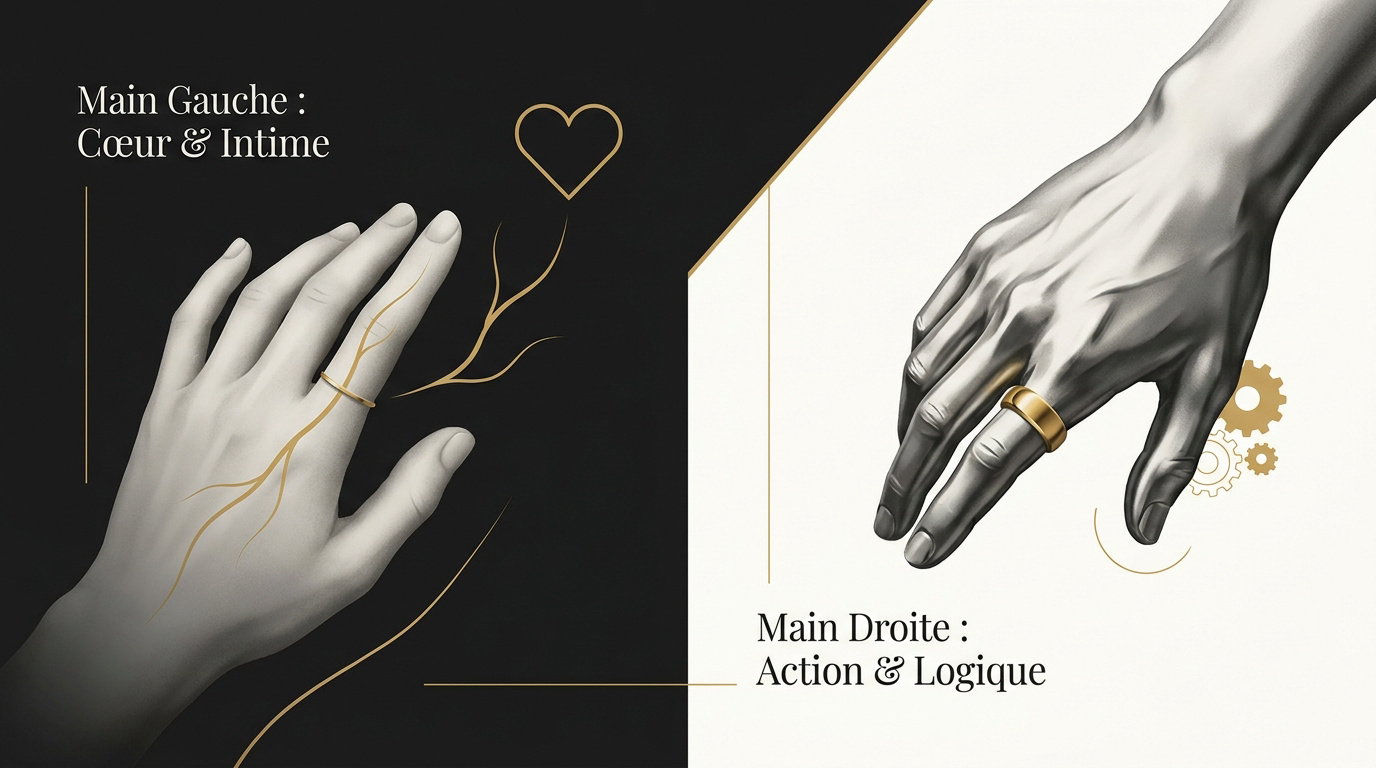 Illustration de la symbolique des mains pour le port d'une bague chez l'homme