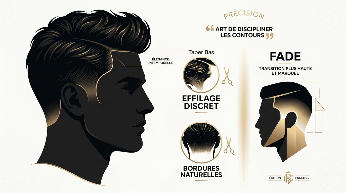 Comparaison entre une coupe low fade taper et un dégradé classique pour homme