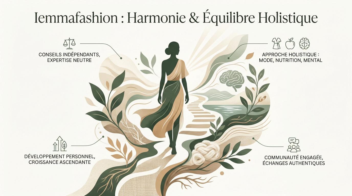 Femme sereine portant des vêtements en matières naturelles illustrant l'approche holistique de Iemmafashion