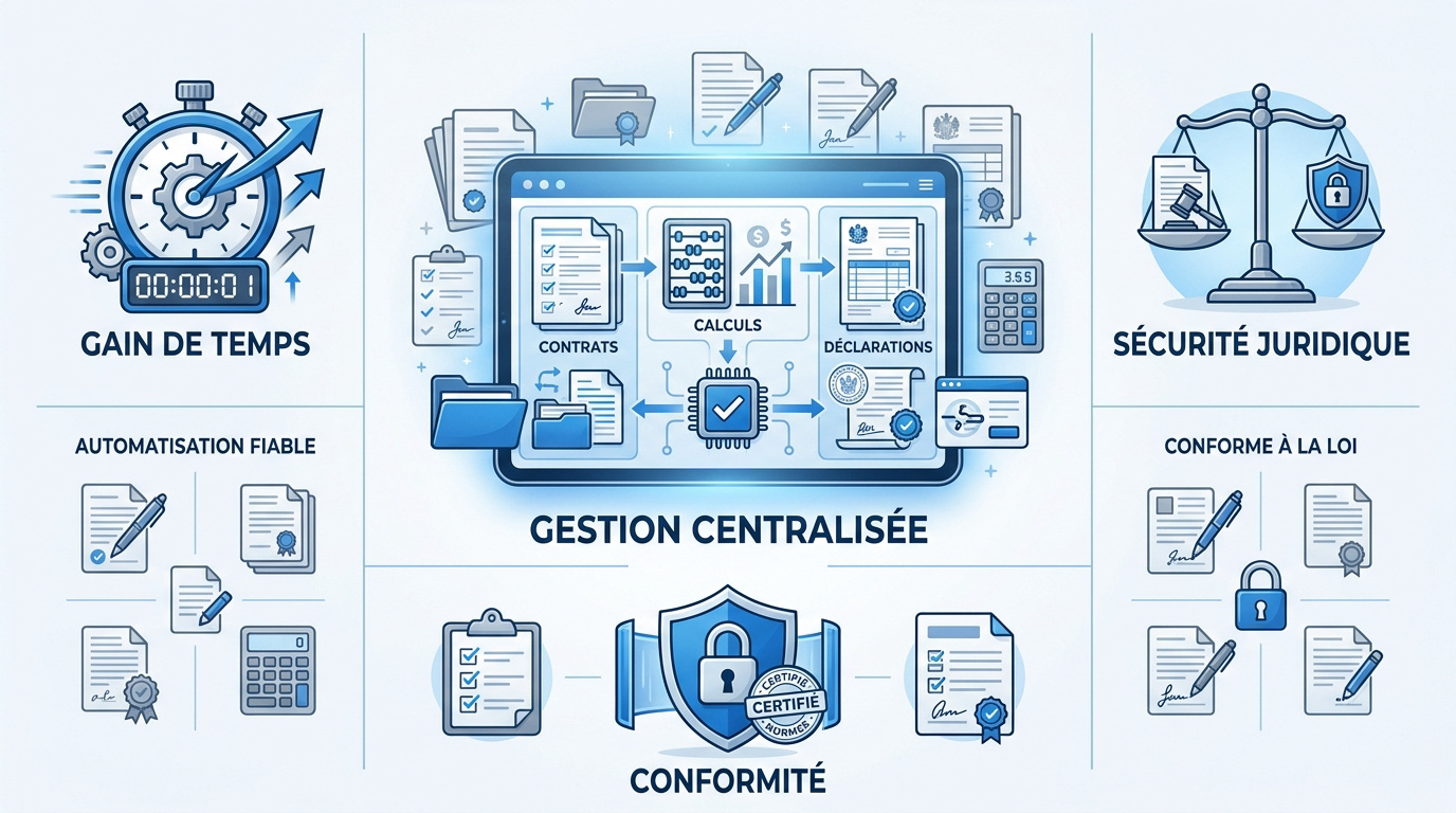 Infographie présentant la gestion centralisée et la conformité administrative avec Top Assmat