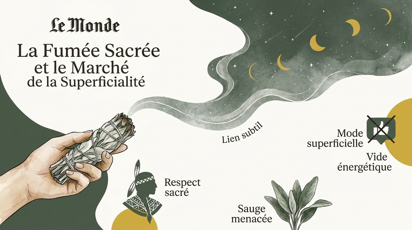 Faisceau de sauge blanche fumante symbolisant le rituel de purification spirituelle
