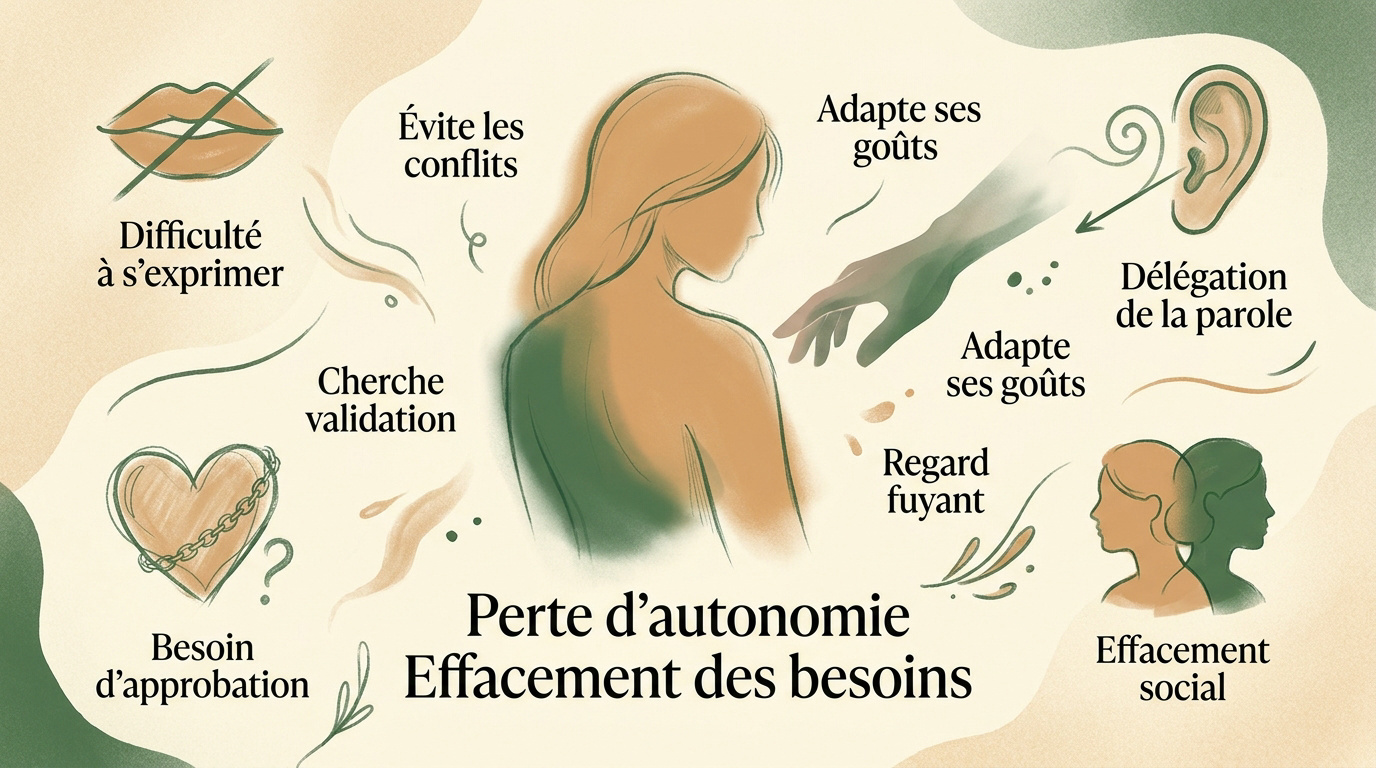 Illustration de la perte d'autonomie décisionnelle chez une femme en couple