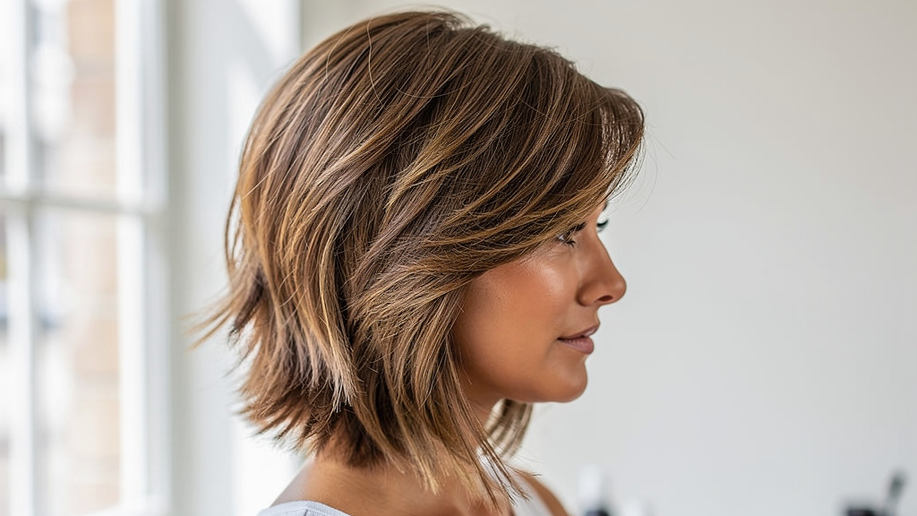 Coupe mi-courte avec frange latérale effilée
