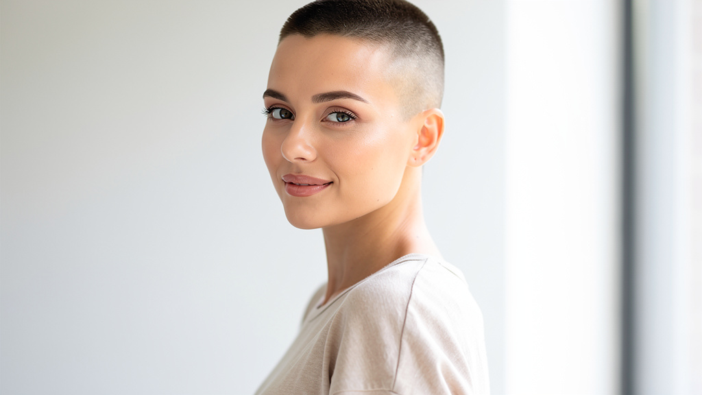 femme arborant un buzz cut soign et assum