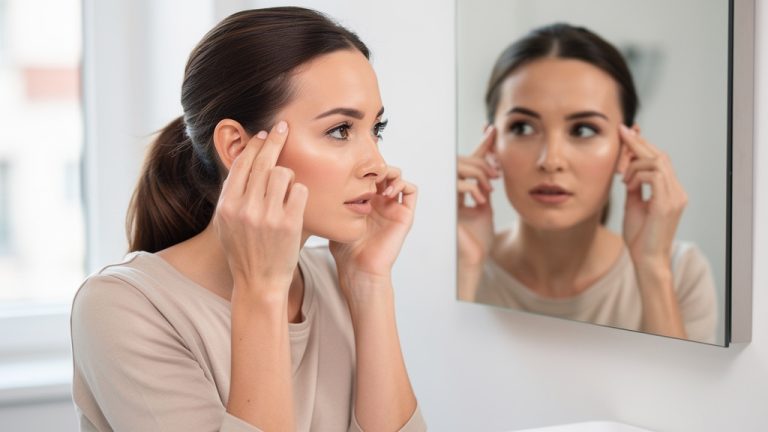 femme observant ses rouflaquettes dans un miroir