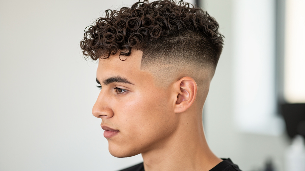 French Crop texturé sur cheveux bouclés avec high fade