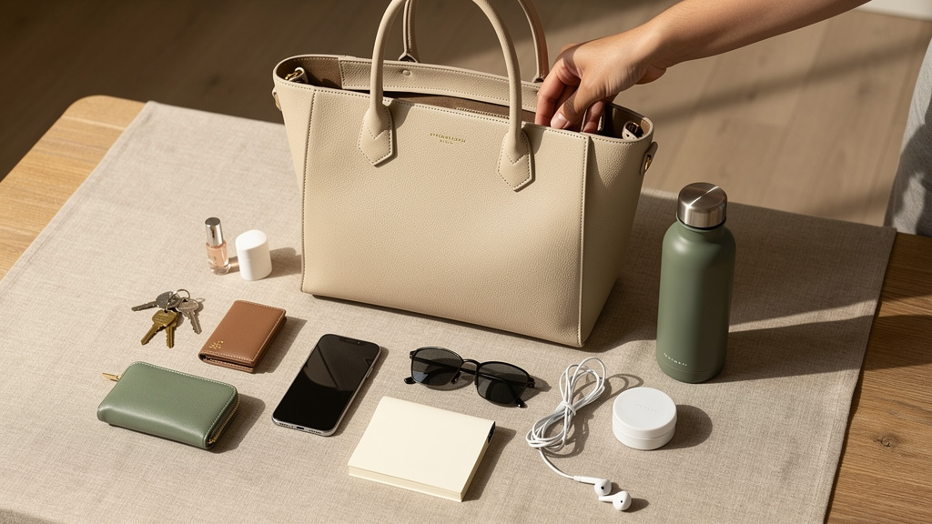 Cabas organisé avec accessoires du quotidien