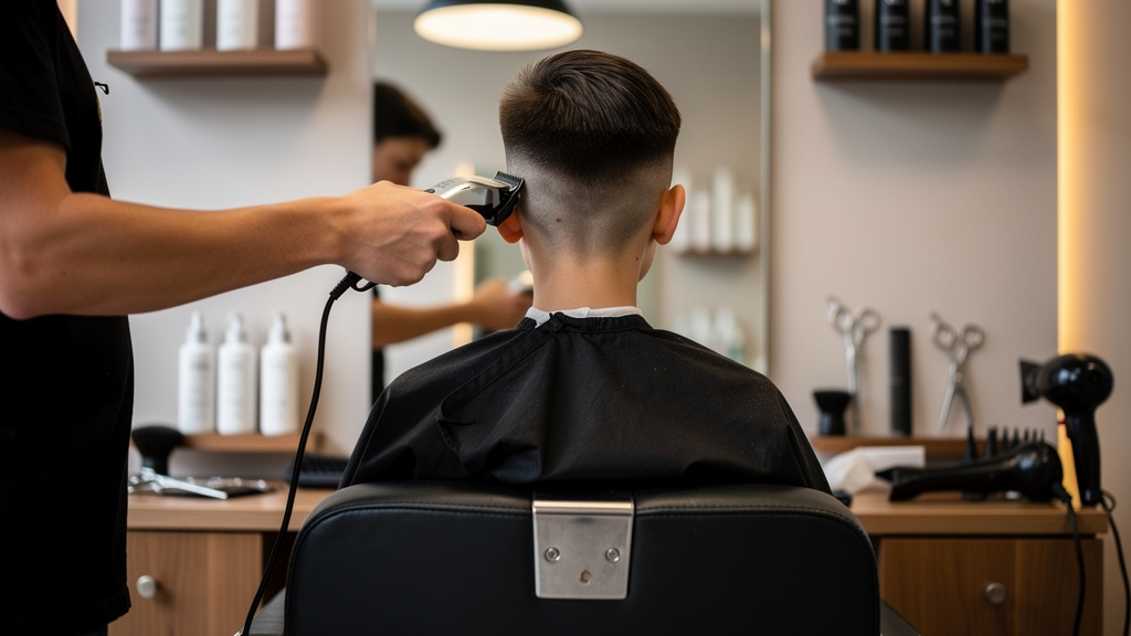 jeune adolescent lors d une coupe fade en salon de