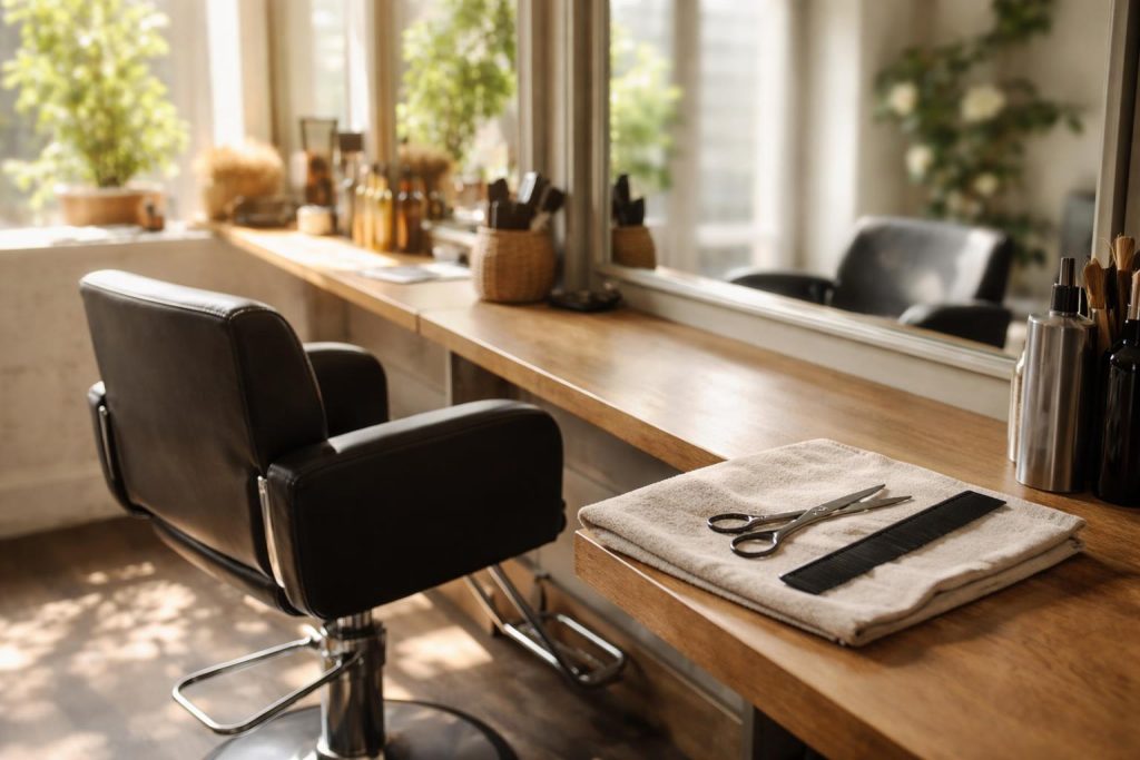 Cliente en salon recevant une coupe dégradée