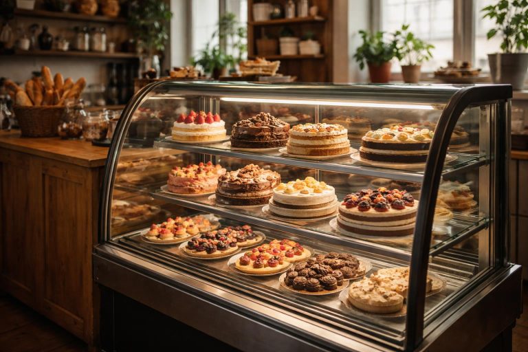 Femme enceinte examinant des pâtisseries dans une boulangerie