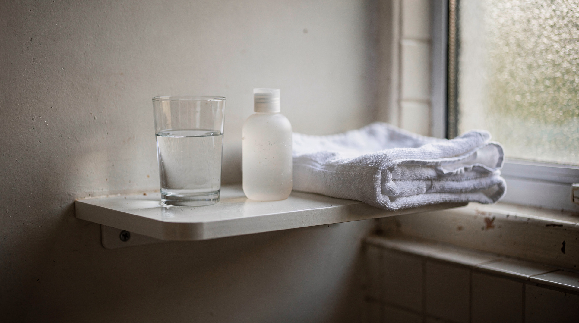 Produits de soin du visage posés sur une tablette de salle de bain