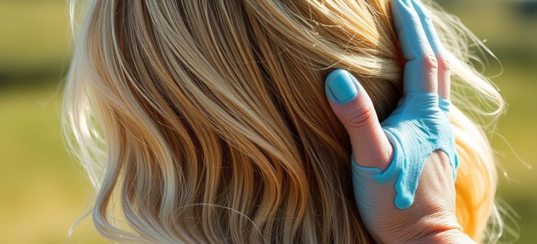 application du shampoing bleu sur cheveux blonds