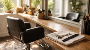 Cliente en salon recevant une coupe dégradée
