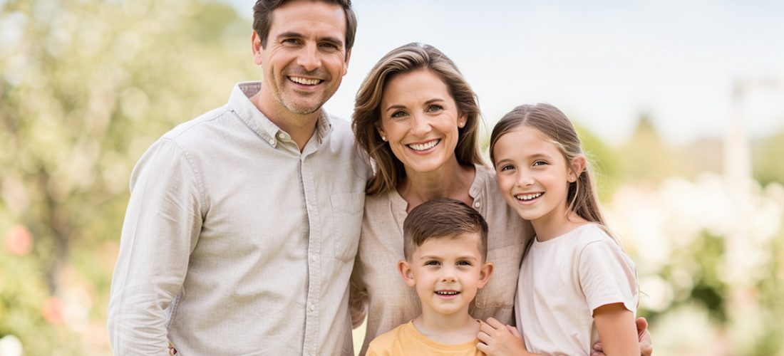 famille de quatre personnes souriante