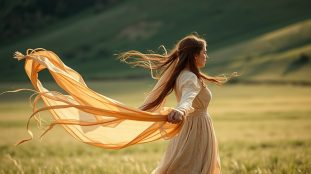 femme avec une frange longue rideau