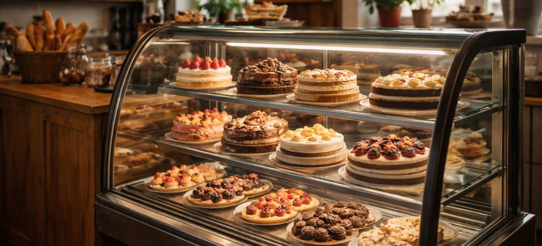 Femme enceinte examinant des pâtisseries dans une boulangerie