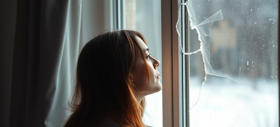 femme m lancolique regardant par une fen tre apr s