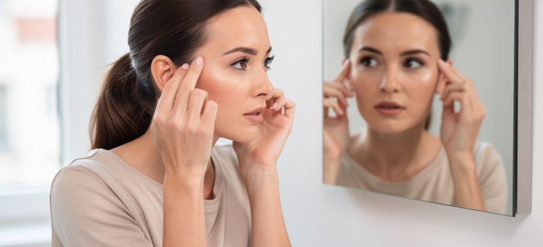 femme observant ses rouflaquettes dans un miroir