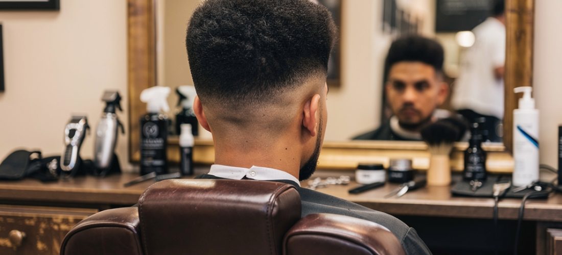 homme portant un taper mid afro soign devant un mi