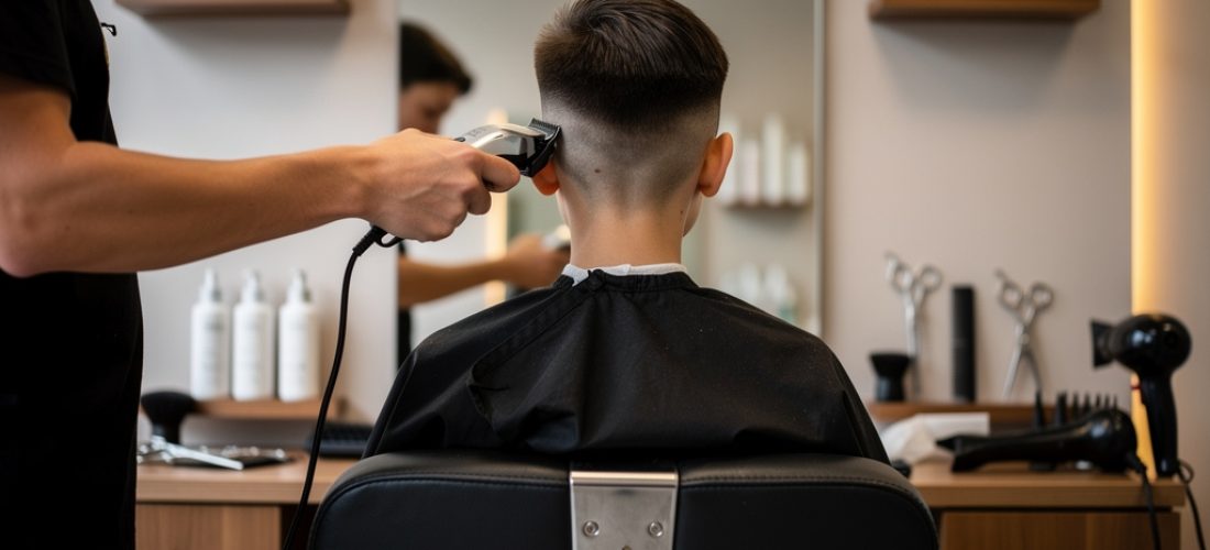 jeune adolescent lors d une coupe fade en salon de